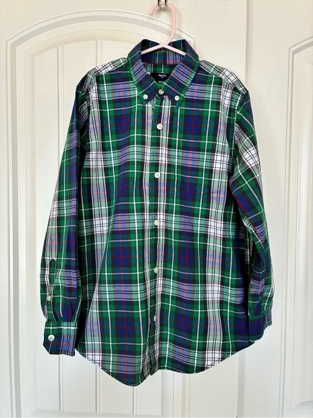 GAPkids Boys Green and Blue Plaid Button-Down Shirt